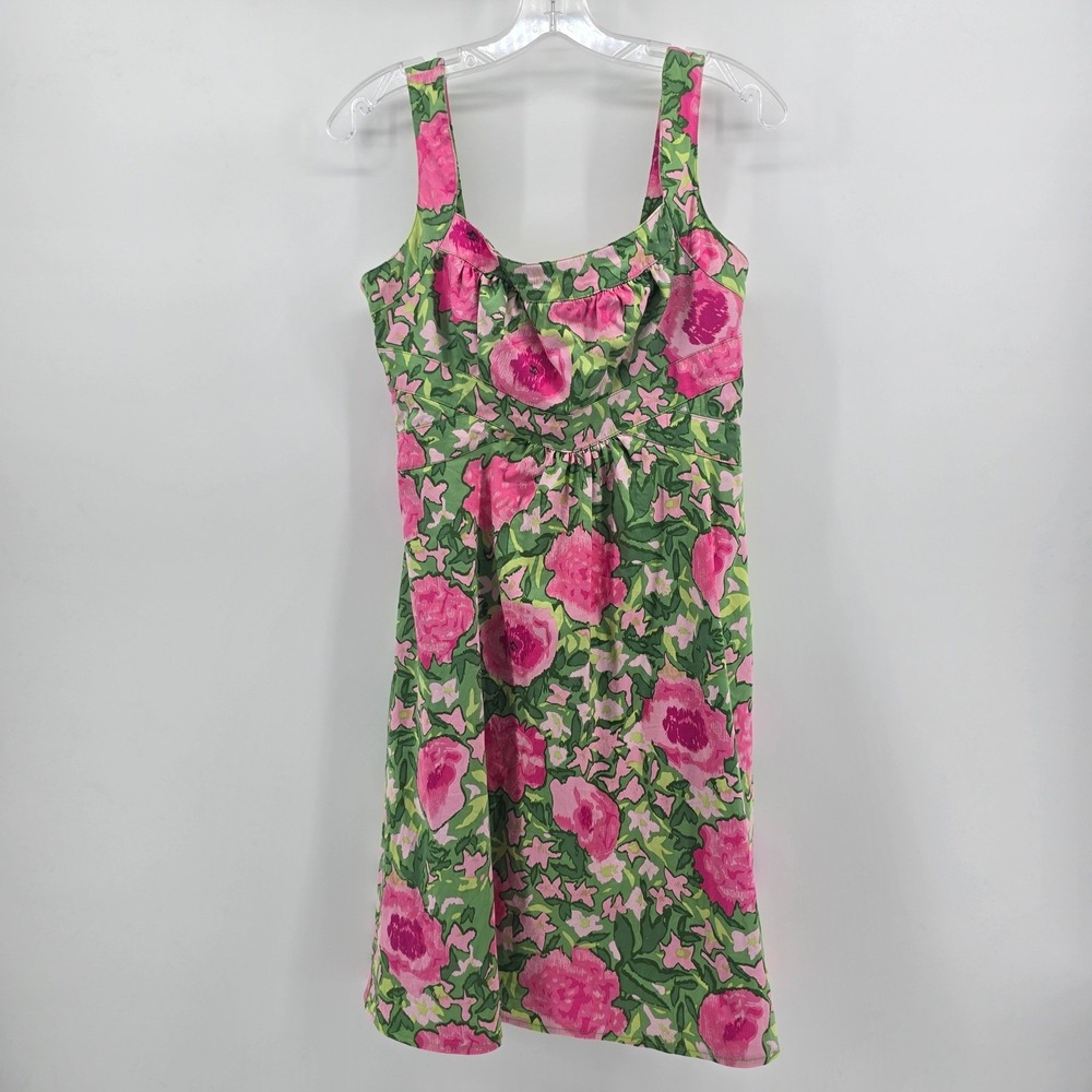 London Times Petites Pink Green Floral Sheath Spring Summer Dress 6P Sleeveless